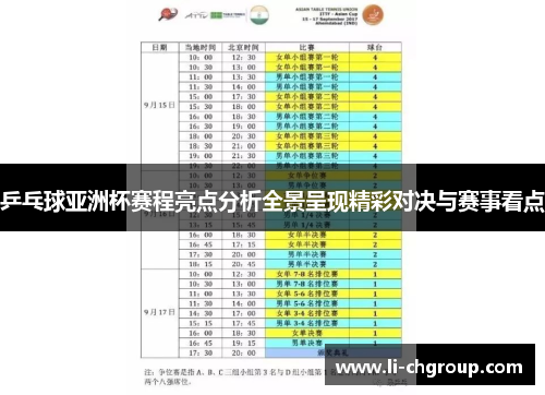 乒乓球亚洲杯赛程亮点分析全景呈现精彩对决与赛事看点
